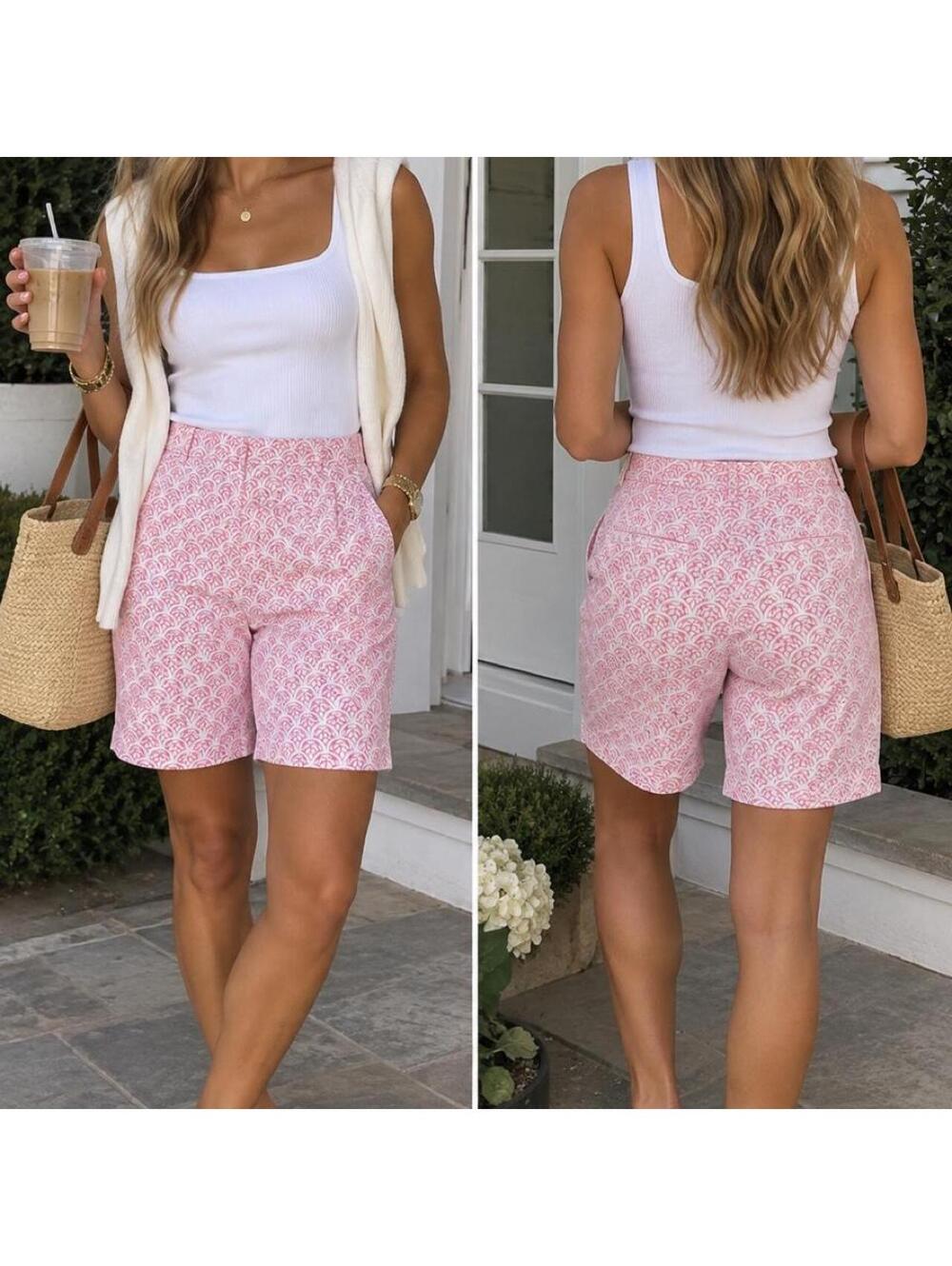 Talbots Pink & White Printed Bermuda Shorts | Size 6 | New With Tags